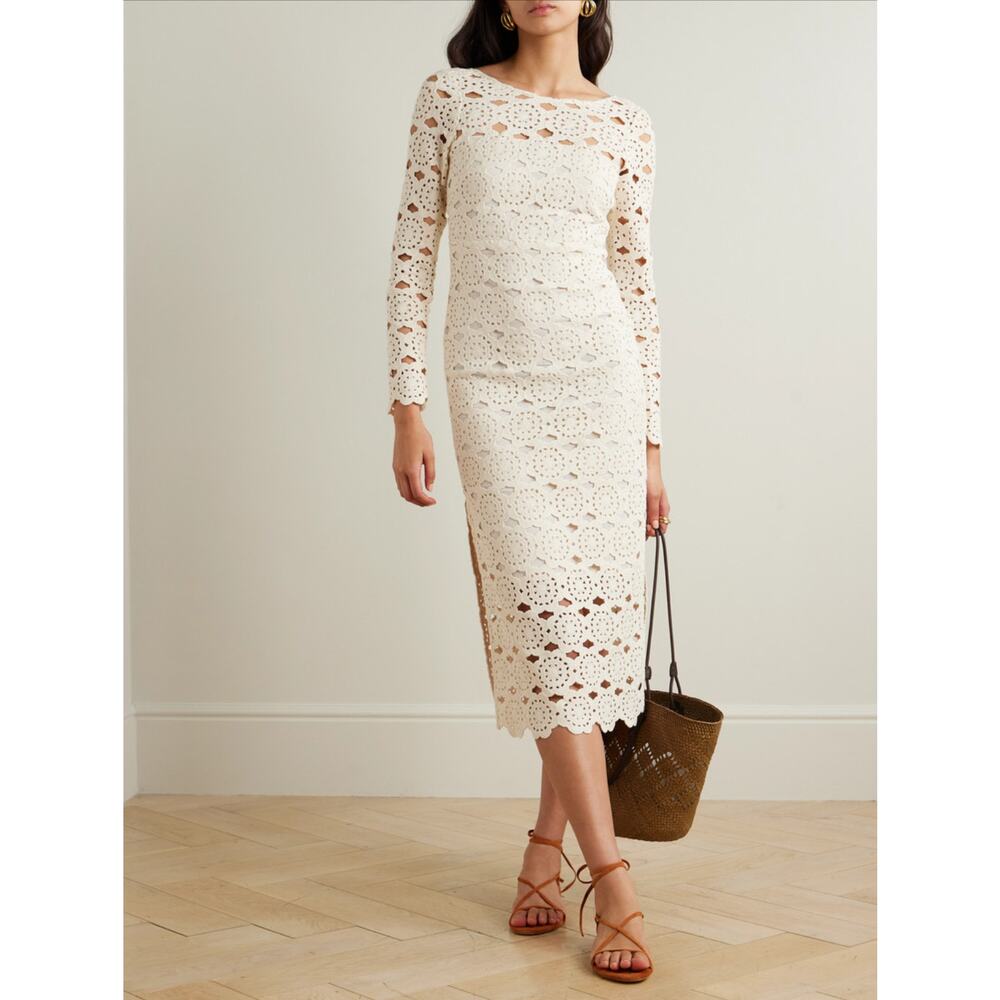 Cara Cara Marsielle Crochet Cotton Midi‎ Dress Cream NWT Size XS